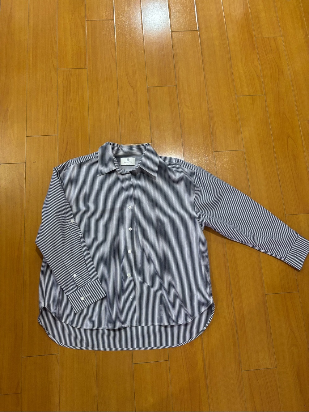 Aritzia Blue and White Narrow Stripe Button-Down Shirt